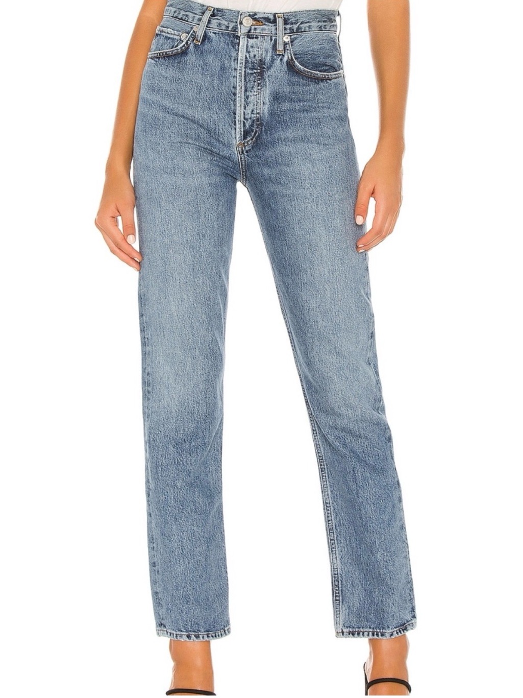 Agolde Straight Leg Jeans In Light Wash Blue